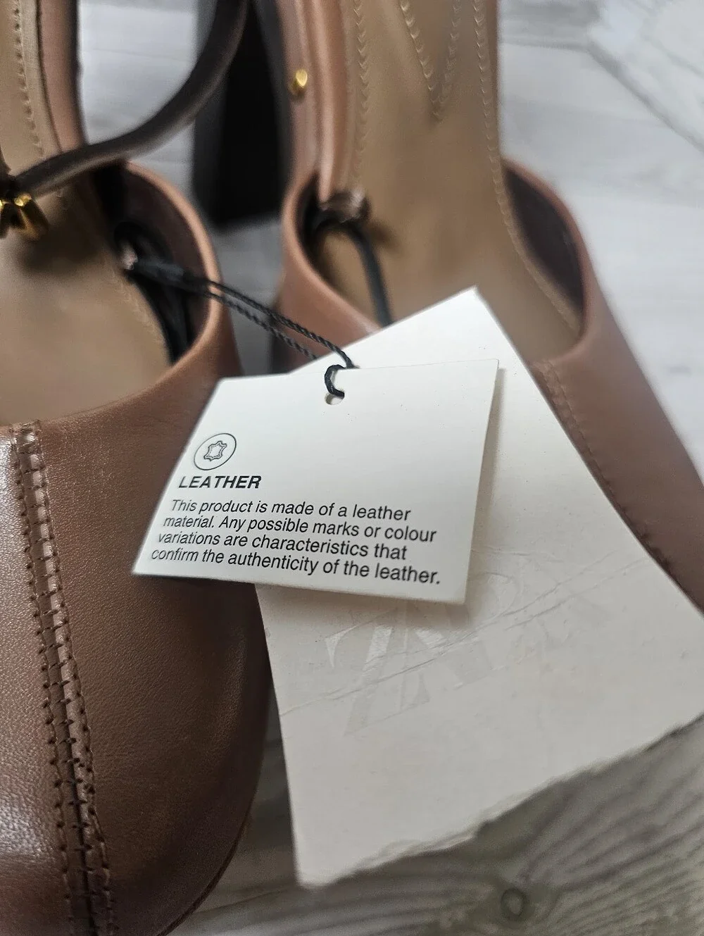 ZARA New Brown Leather Faux Wood Studded Platform Pumps Heels NWT Size 7.5